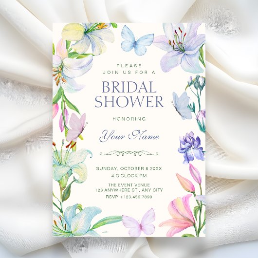 Aesthetic Floral butterflies bridal shower 招待状