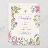 Aesthetic floral garden birthday 招待状 (正面/裏面)