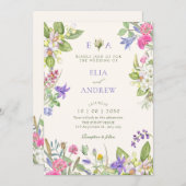 Aesthetic floral garden wedding 招待状 (正面/裏面)