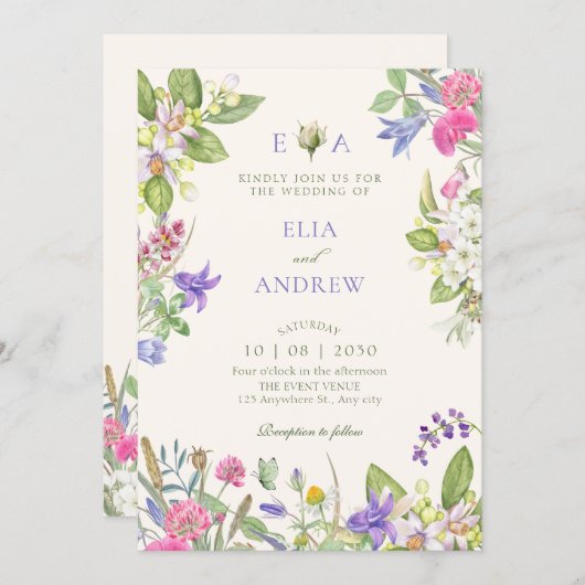 Aesthetic floral garden wedding 招待状 (正面/裏面)