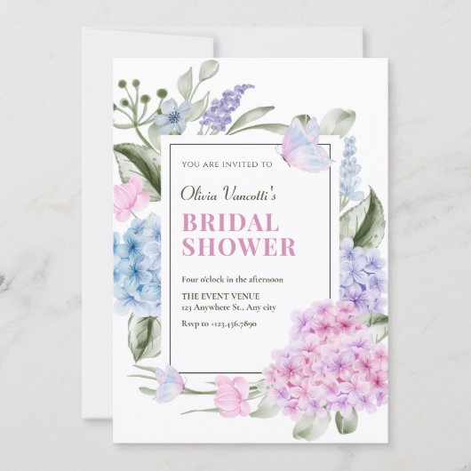 Aesthetic Floral hydrangea bridal shower 招待状 (正面)