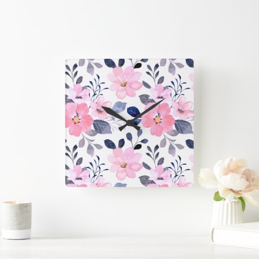 Aesthetic Floral Wall Clock スクエア壁時計 (ホーム)