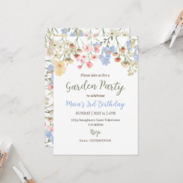 Aesthetic Garden Party Floral Birthday Invitation 招待状