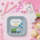 Aesthetic Gingham Blue Construction 3rd Birthday ペーパープレート (パーティー)