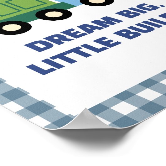 Aesthetic Gingham Border Construction Nursery Wall ポスター (角)