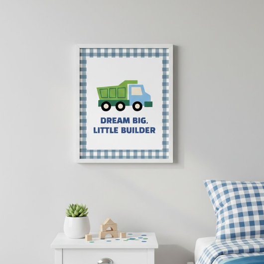 Aesthetic Gingham Border Construction Nursery Wall ポスター
