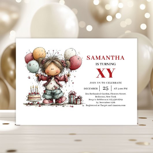 Aesthetic Girl Birthday Invitation Cute Party  招待状