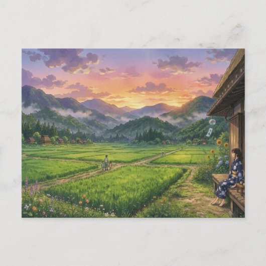 Aesthetic Japanese Summer Sunset Postcard ポストカード (正面)