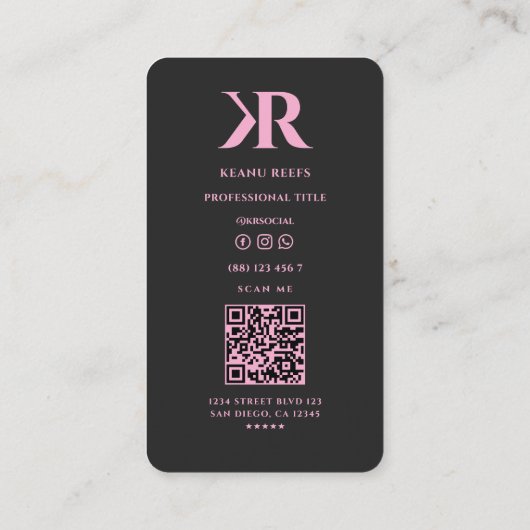 Aesthetic K R Initials Monogram Black Pink 名刺 (裏面)