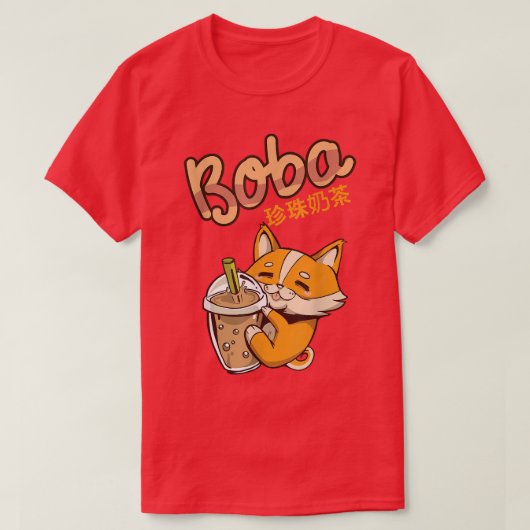 Aesthetic Kawaii Corgi Bubble Tea Funny Bobas Wels Tシャツ (デザイン正面)