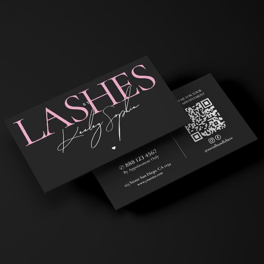 Aesthetic Lashes Studio ピンク ブラック メイクアップ アーティスト 名刺