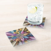 Aesthetic Metallic Polygonal Flower Glass Coaster ガラスコースター (アングル)