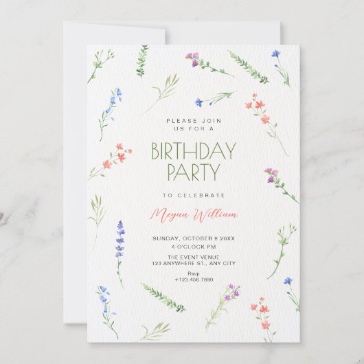 Aesthetic Minimalist falling flowers Birthday 招待状 (正面)