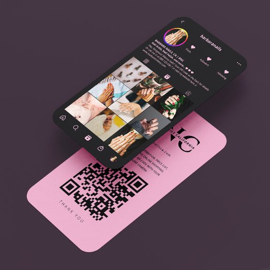 Aesthetic Nail Tech ブラック ピンク Instagram 名刺
