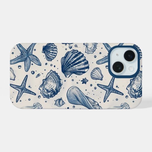 Aesthetic Nautical Blue Ocean Shell Iphone Case 15ケース (裏面横)