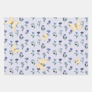 Aesthetic Pastel Butterfly and Wildflower Pattern  ラッピングペーパーシート