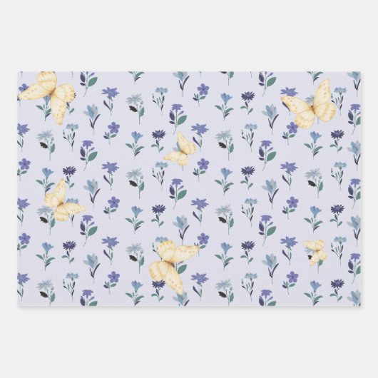 Aesthetic Pastel Butterfly and Wildflower Pattern  ラッピングペーパーシート (正面)