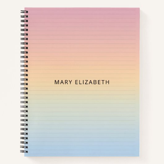 Aesthetic Pastel Ombre Lines Personalized Notebook ノートブック (正面)