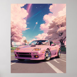 Aesthetic Pastel Pink Car Drifting in Tokyo during ポスター