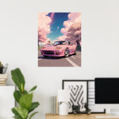 Aesthetic Pastel Pink Car Drifting in Tokyo during ポスター (ホームオフィス)