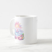 Aesthetic Pink Beach Sailboat Watercolor Sunset コーヒーマグカップ (正面左)