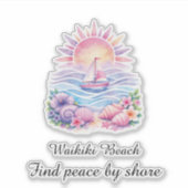Aesthetic Pink Beach Sailboat Watercolor Sunset シール (正面)