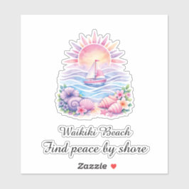 Aesthetic Pink Beach Sailboat Watercolor Sunset シール