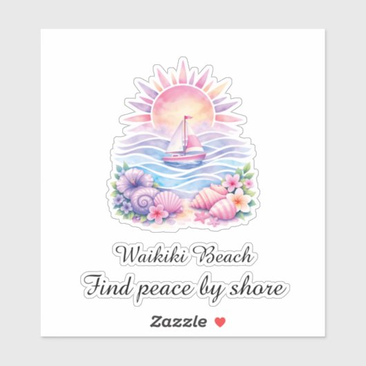 Aesthetic Pink Beach Sailboat Watercolor Sunset シール (シート)