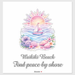 Aesthetic Pink Beach Sailboat Watercolor Sunset シール