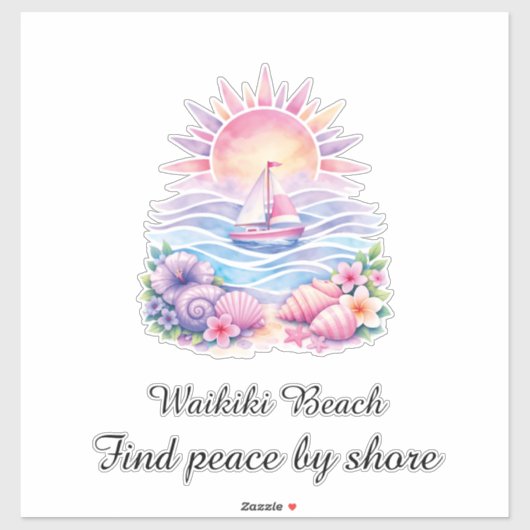 Aesthetic Pink Beach Sailboat Watercolor Sunset シール (シート)