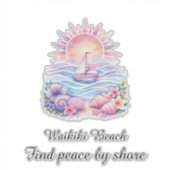 Aesthetic Pink Beach Sailboat Watercolor Sunset シール (正面)