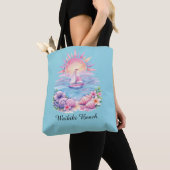 Aesthetic Pink Beach Sailboat Watercolor Sunset トートバッグ (クローズアップ)