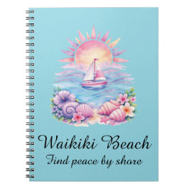 Aesthetic Pink Beach Sailboat Watercolor Sunset ノートブック