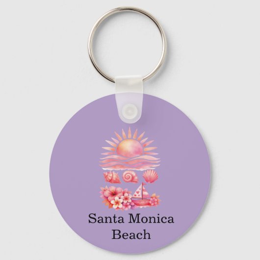 Aesthetic Pink Beach Sunset Watercolor キーホルダー (正面)