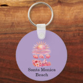Aesthetic Pink Beach Sunset Watercolor キーホルダー (正面)