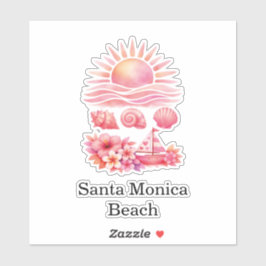 Aesthetic Pink Beach Sunset Watercolor シール