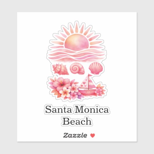 Aesthetic Pink Beach Sunset Watercolor シール (シート)