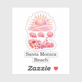 Aesthetic Pink Beach Sunset Watercolor シール