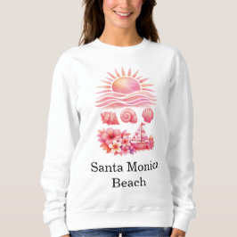 Aesthetic Pink Beach Sunset Watercolor スウェットシャツ