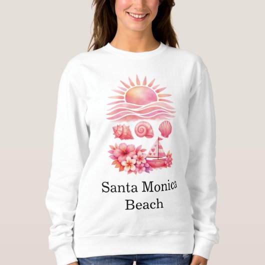Aesthetic Pink Beach Sunset Watercolor スウェットシャツ (正面)