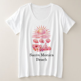 Aesthetic Pink Beach Sunset Watercolor プラスサイズTシャツ