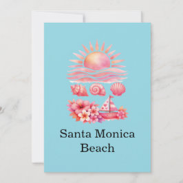 Aesthetic Pink Beach Sunset Watercolor 招待状