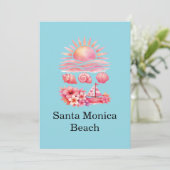 Aesthetic Pink Beach Sunset Watercolor 招待状 (スタンド正面)