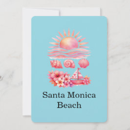 Aesthetic Pink Beach Sunset Watercolor 招待状
