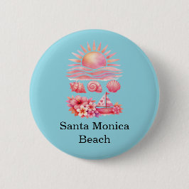 Aesthetic Pink Beach Sunset Watercolor 缶バッジ