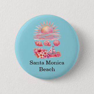 Aesthetic Pink Beach Sunset Watercolor 缶バッジ