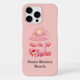 Aesthetic Pink Beach Sunset Watercolor iPhone 16 Pro Maxケース