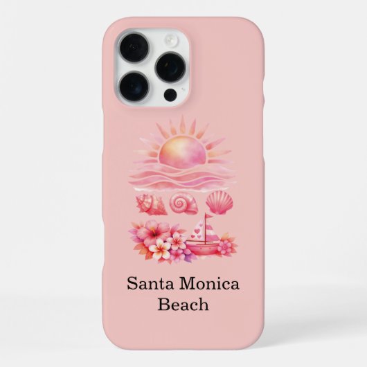 Aesthetic Pink Beach Sunset Watercolor iPhoneケース (裏面)