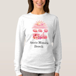 Aesthetic Pink Beach Sunset Watercolor Tシャツ
