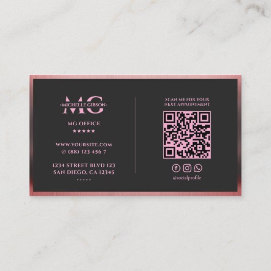 Aesthetic Pink Black Marketing Professional  名刺 (裏面)